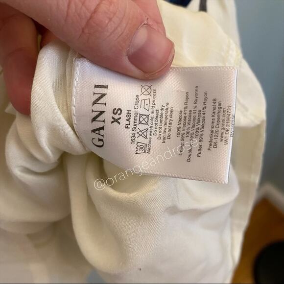 GANNI Ivory Flash Dark Floral Pleated Front High Neck Elbow Length Mini Dress XS - Picture 8 of 12